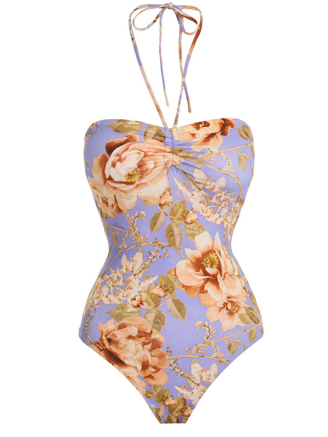 Fashion Floral Print One-Piece Swimsuit Set