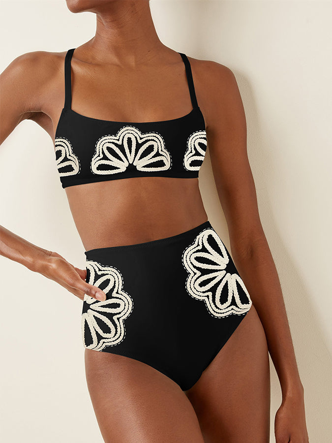 White Simple Print Fashion Bikini Swimsuit