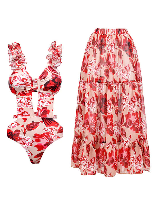 Printed Cutout Fashion One Piece Swimsuit