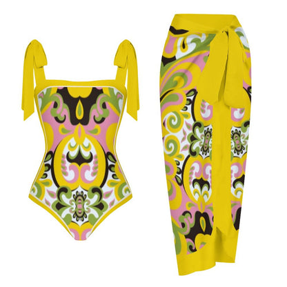 Fashion Printed One Piece Swimsuit And Cover Up 2305106419