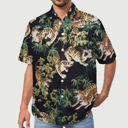Cotton Tiger Breast Pocket Short Sleeve Resort Shirt 2306100687