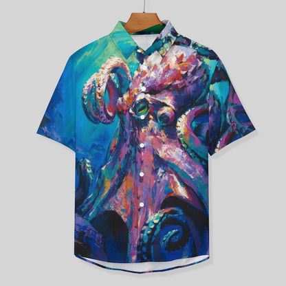 Men's Oil Painting Art Octopus Print Vacation Hawaiian Shirt 2305106499