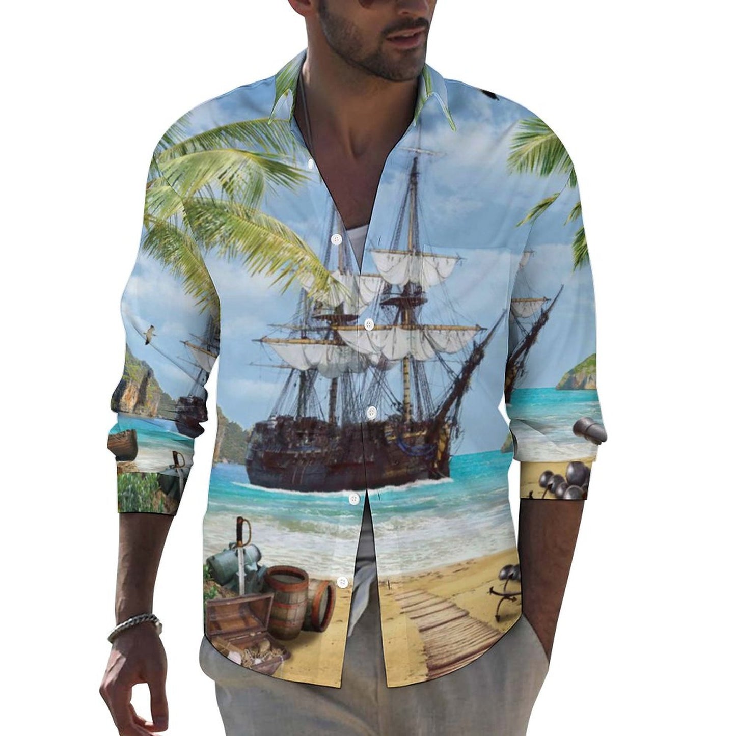 Men's Casual Printed Long Sleeve Shirt 2306103100