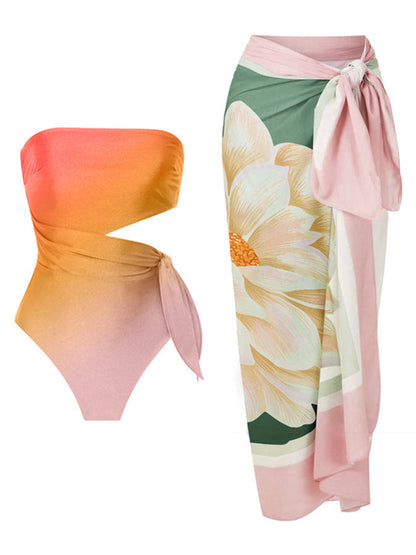 Gradient Print Fashion One Piece Swimsuit and Cover Up
