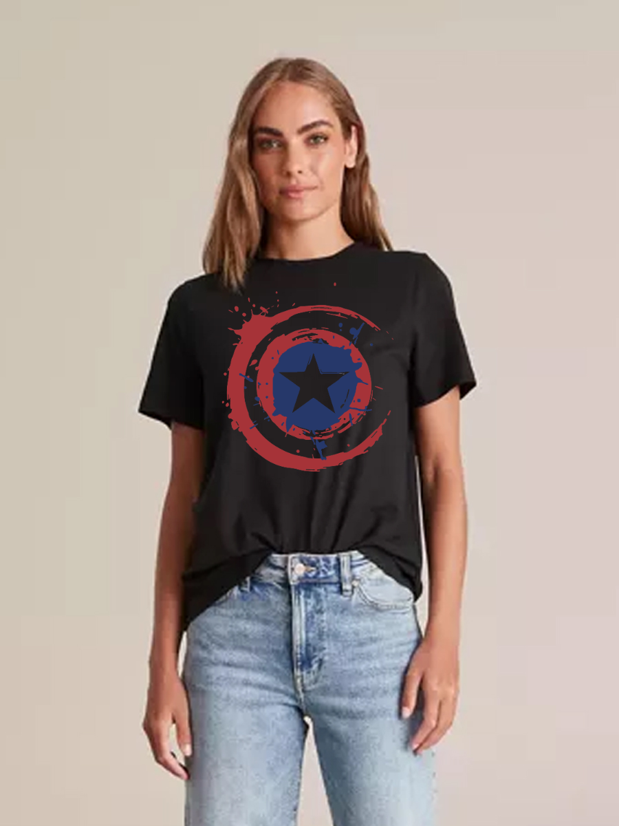 Women's Casual Captain America Printed Round Neck Short Sleeve T-Shirt