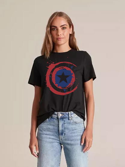 Women's Casual Captain America Printed Round Neck Short Sleeve T-Shirt