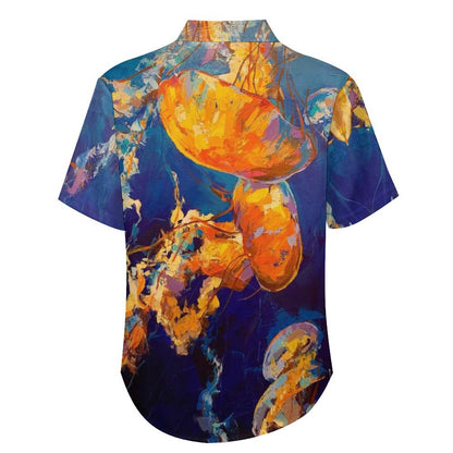 Men's Oil Painting Art Jellyfish Print Vacation Hawaiian Shirt 2305106500