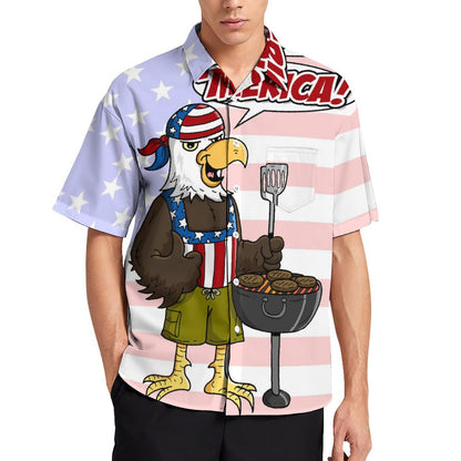 Men's Hawaiian Eagle Grill Print Casual Short Sleeve Shirt 2306102829