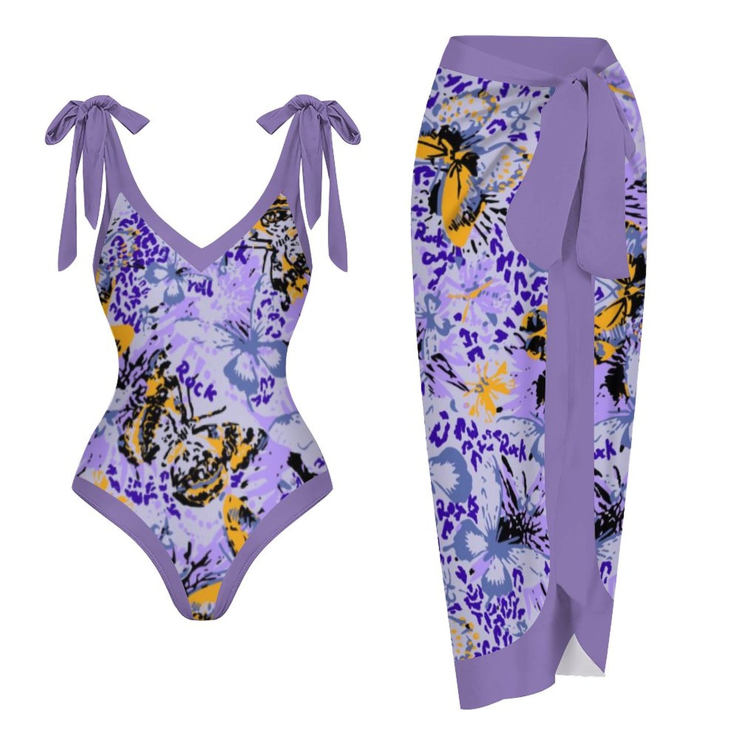 Casual Printed One-Piece Swimsuit And Cover Up 2305102425