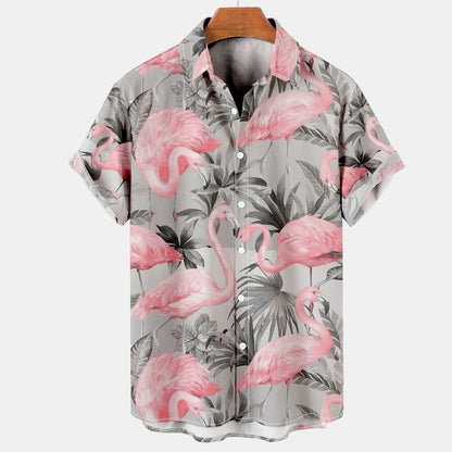 Men's Hawaiian Flamingo Print Vacation Shirt 2306101857