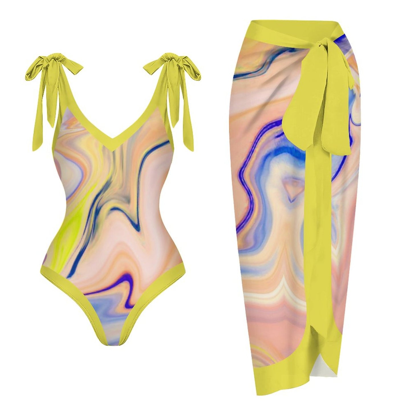 Casual Printed One-Piece Swimsuit And Cover Up 2305102426