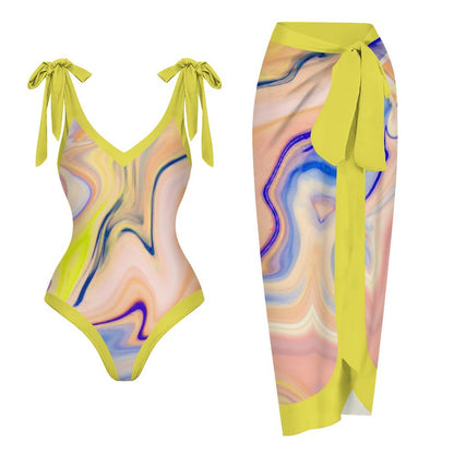 Casual Printed One-Piece Swimsuit And Cover Up 2305102426