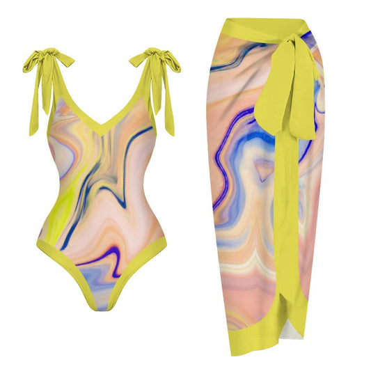 Casual Printed One-Piece Swimsuit And Cover Up 2305102426