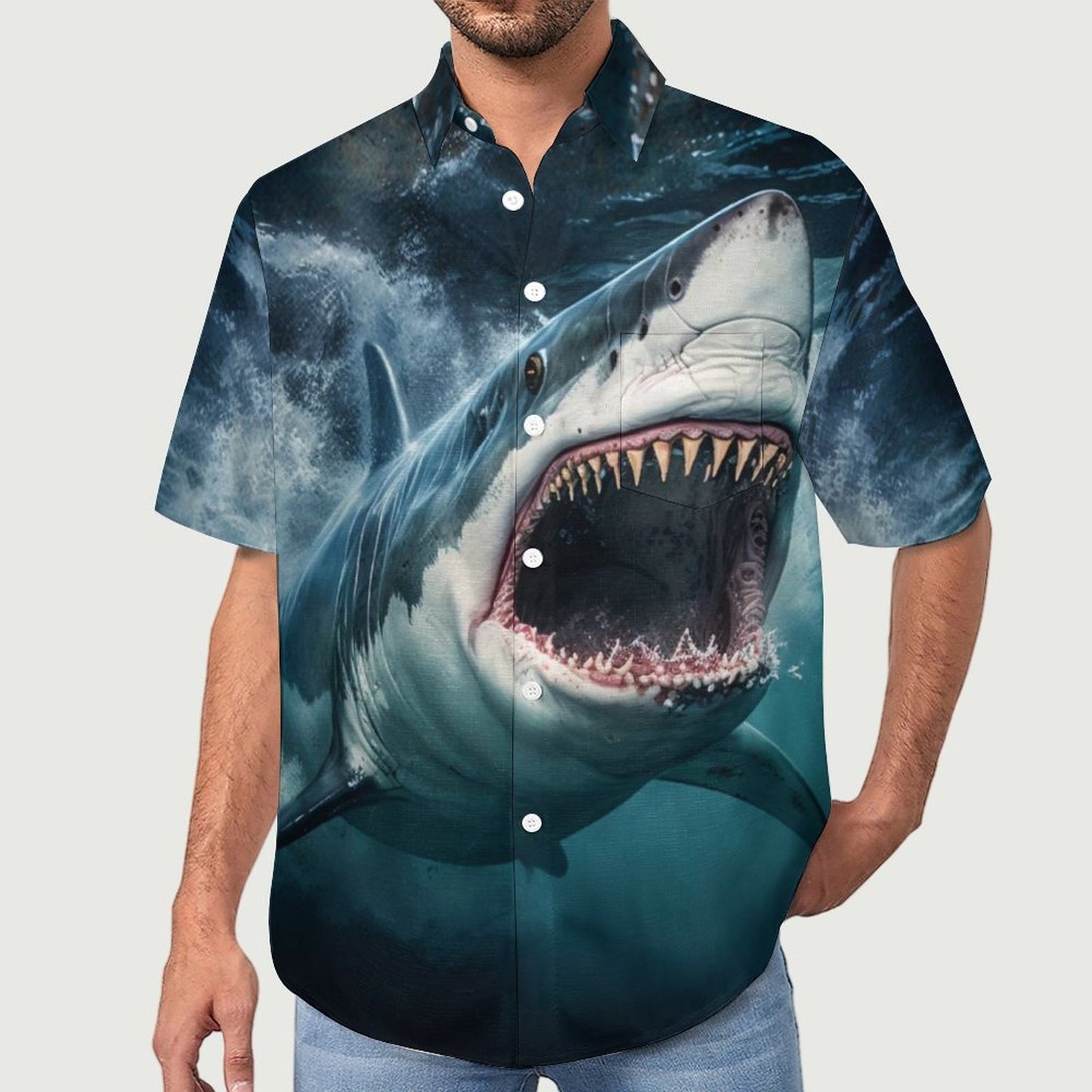 Men's Shark Painted Art Print Vacation Hawaiian Shirt