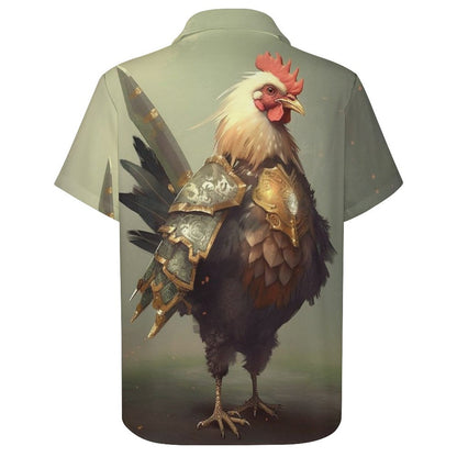 Men's Hawaiian Kung Fu Chicken Print Casual Short Sleeve Shirt 2306102832