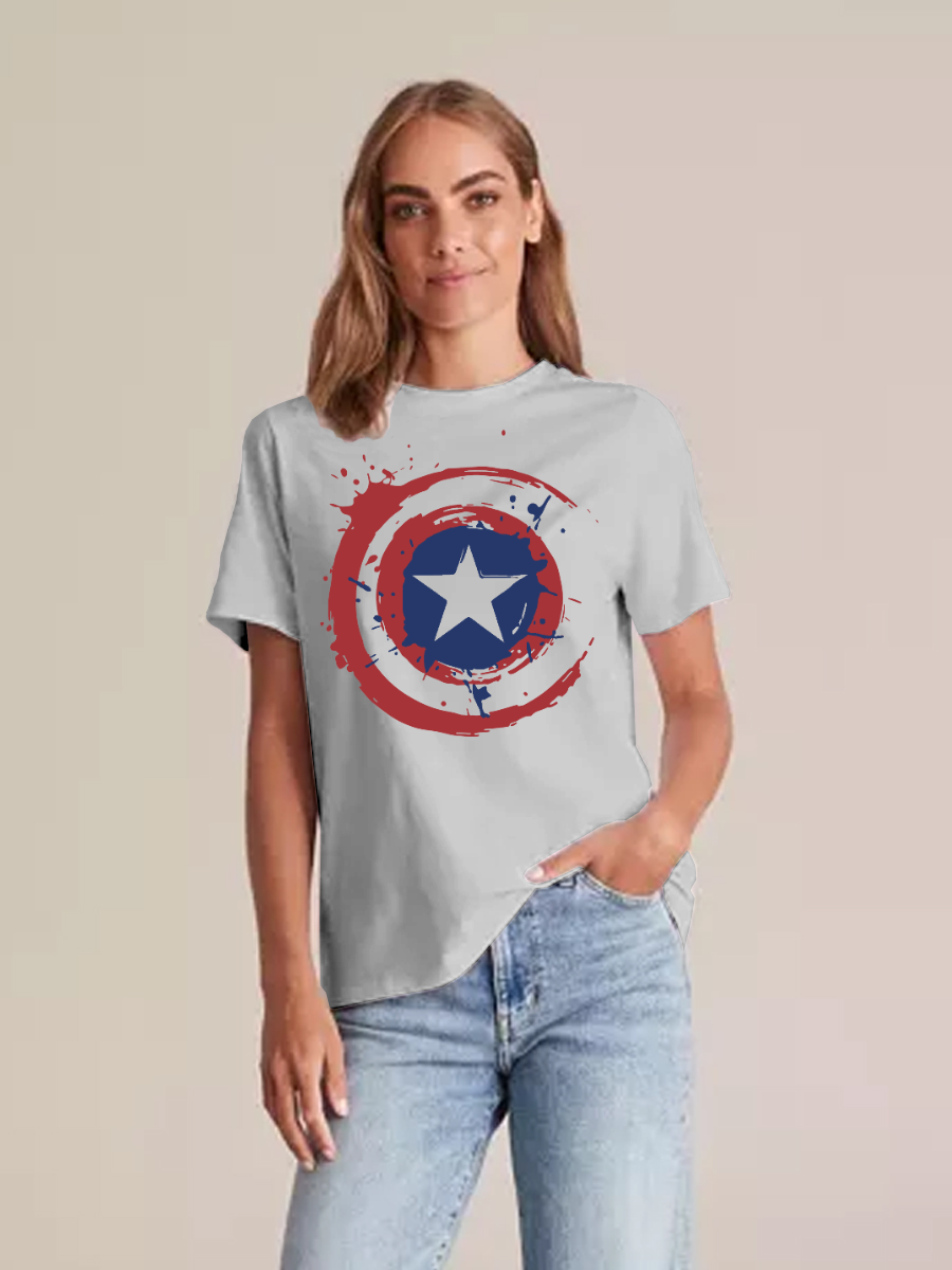 Women's Casual Captain America Printed Round Neck Short Sleeve T-Shirt