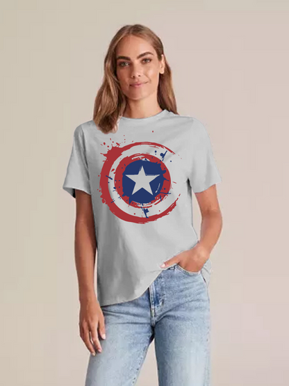 Women's Casual Captain America Printed Round Neck Short Sleeve T-Shirt