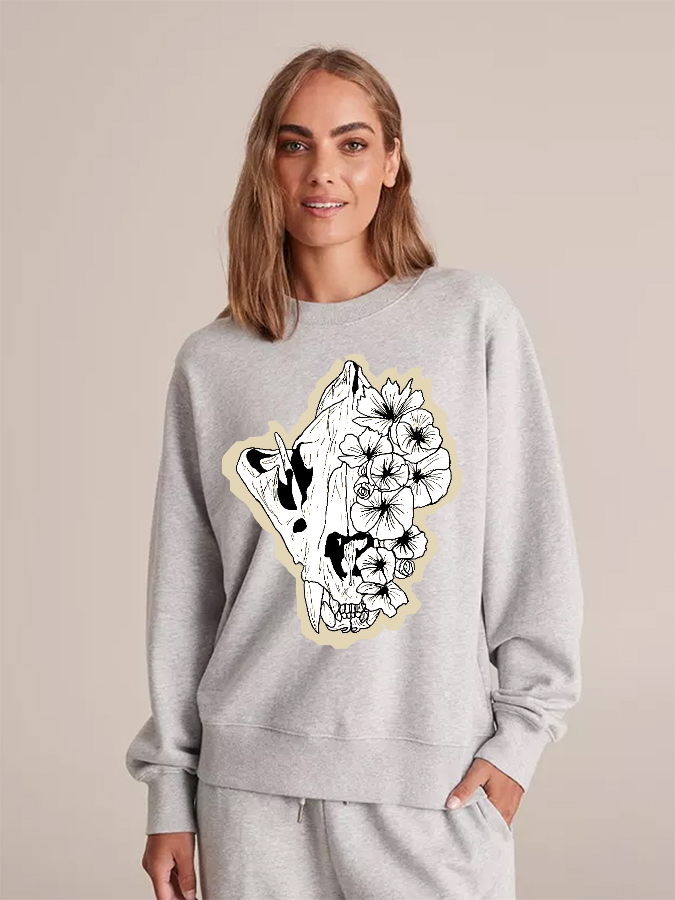 Unisex Round Neck Casual Printed Long Sleeve Sweatshirt