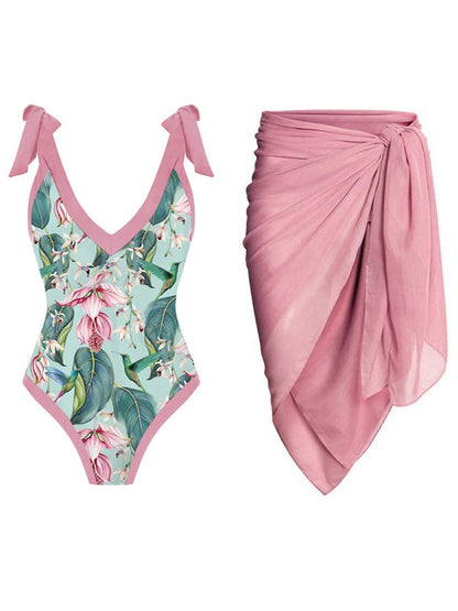 Fashion Colorblock Print Swimsuit Set
