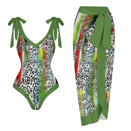 Casual Printed One-Piece Swimsuit And Cover Up 2305102688