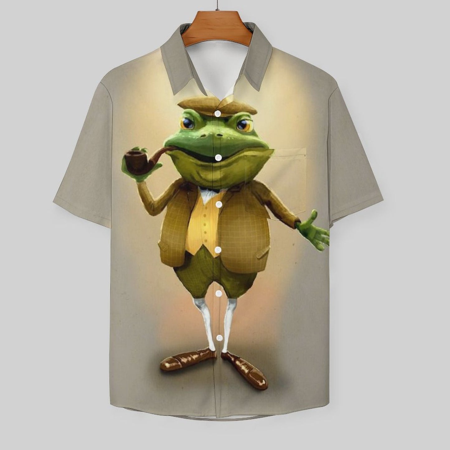 Men's Hawaiian Frog Print Casual Short Sleeve Shirt 2306102684