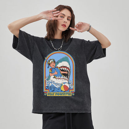 Unisex Vintage Solid Wash Denim T-Shirts 2306101203