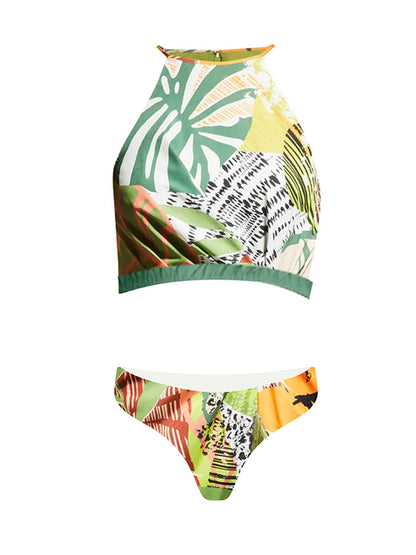 Fashion Vintage Floral Print Fringe Swimsuit And Skirt