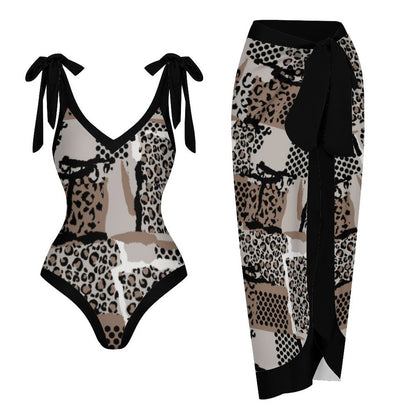 Casual Printed One-Piece Swimsuit And Cover Up 2305102879