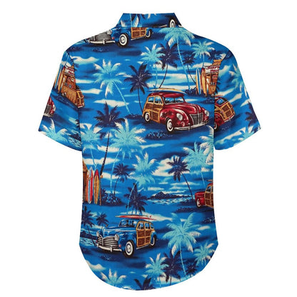 Men's Blue Car Print Vacation Hawaiian Shirt 2306100699