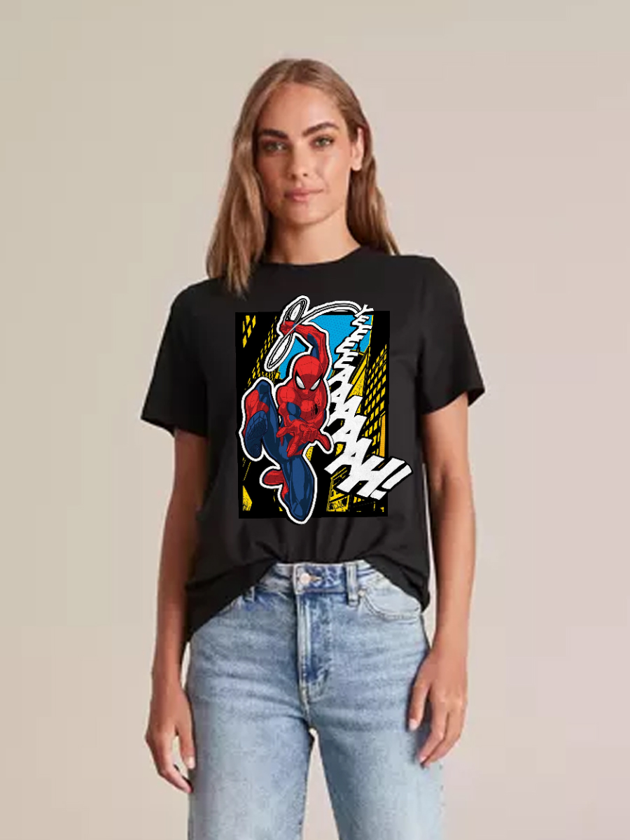 Women's Casual Spiderman Printed Round Neck Short Sleeve T-Shirt
