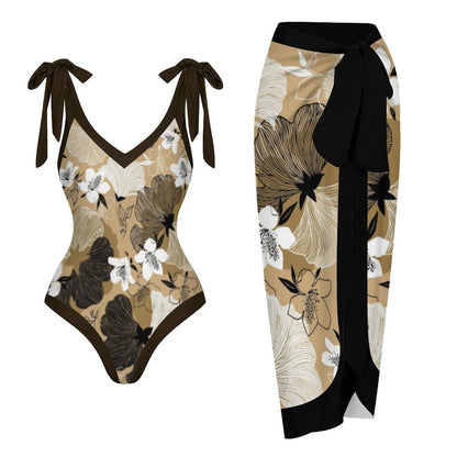 Casual Printed One-Piece Swimsuit And Cover Up 2305102696