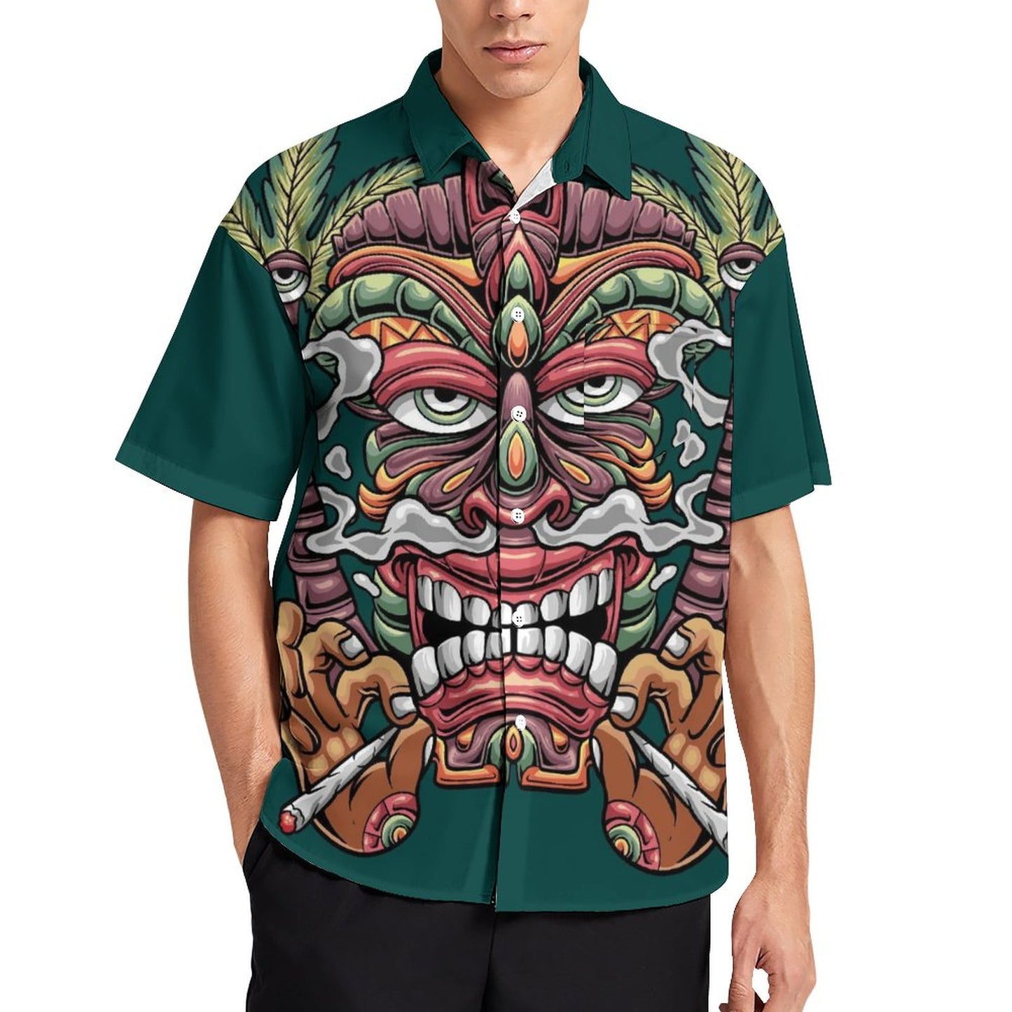 Men's TIKI Print Casual Short Sleeve Shirt 2306102577