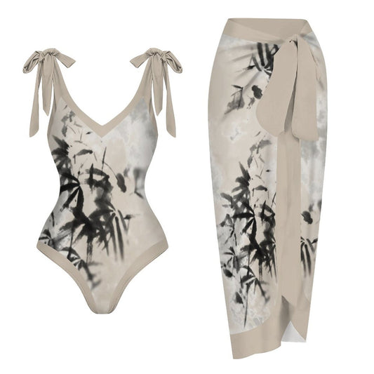 Casual Printed One-Piece Swimsuit And Cover Up 2305102606