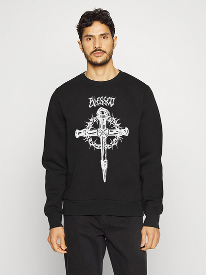 Unisex Round Neck Casual Cross Printed Long Sleeve Sweatshirt