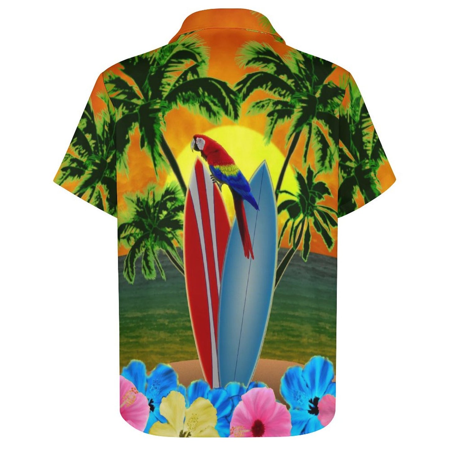 Men's Sunny Beach Surfboard Printed Casual Short Sleeve Shirt 2306102514