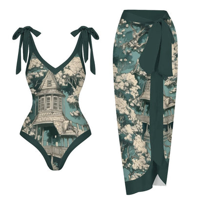 Casual Printed One-Piece Swimsuit And Cover Up 2305102460
