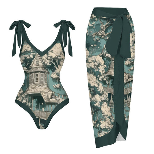 Casual Printed One-Piece Swimsuit And Cover Up 2305102460