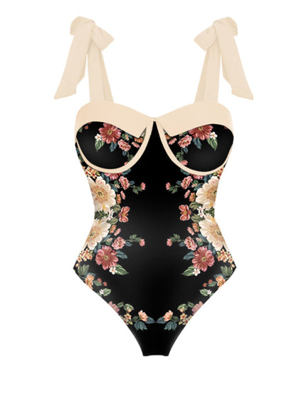 Printed Panel Chic One Piece Swimsuit and Coverup