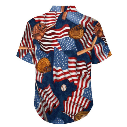 Men's American Flag Baseball Painted Print Vacation Hawaiian Shirt