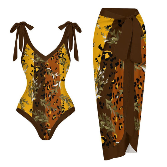 Casual Printed One-Piece Swimsuit And Cover Up 2305102835