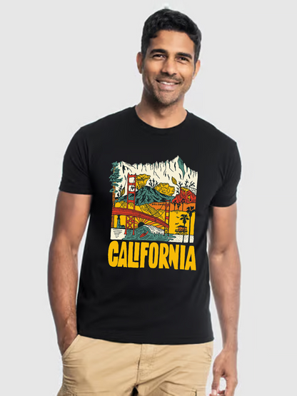 Men's Casual California Printed Round Neck Short Sleeve T-Shirt