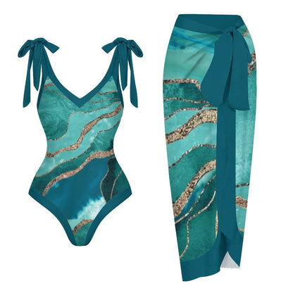 Casual Printed One-Piece Swimsuit And Cover Up 2305102700