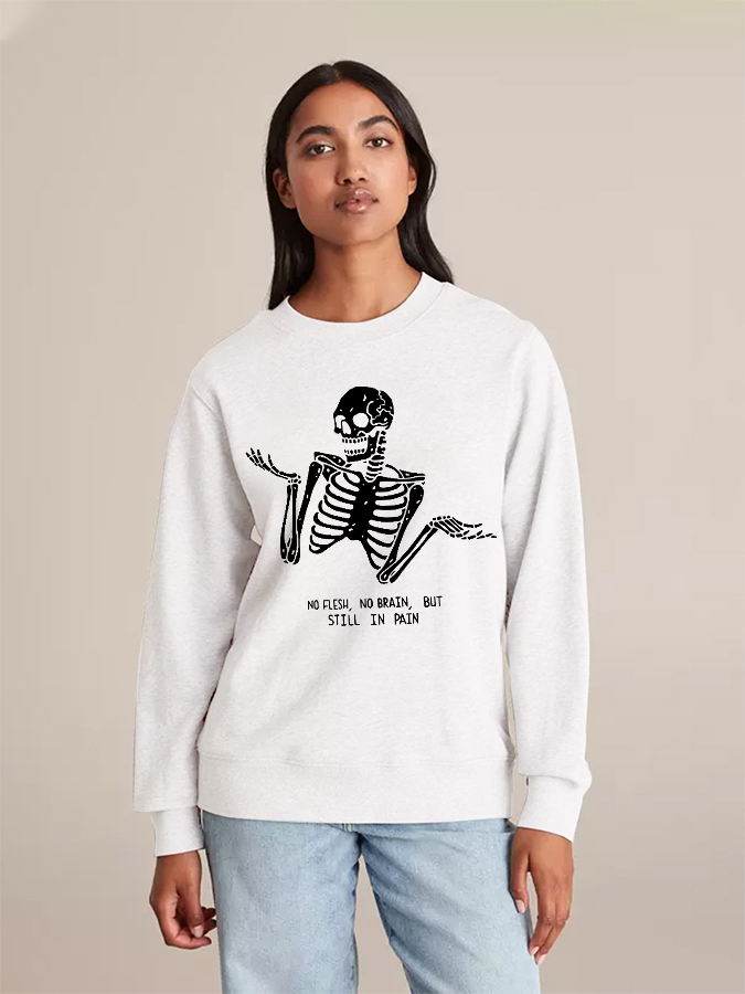 Unisex Round Neck Casual Skeleton Printed Long Sleeve Sweatshirt
