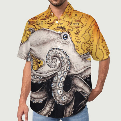 Men's Octopus Painted Art Print Vacation Hawaiian Shirt 2305106289