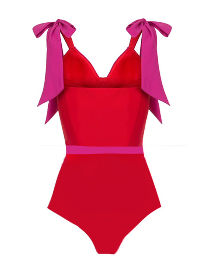 Sling Adjustable Color Block One Piece Swimsuit and Cover Up