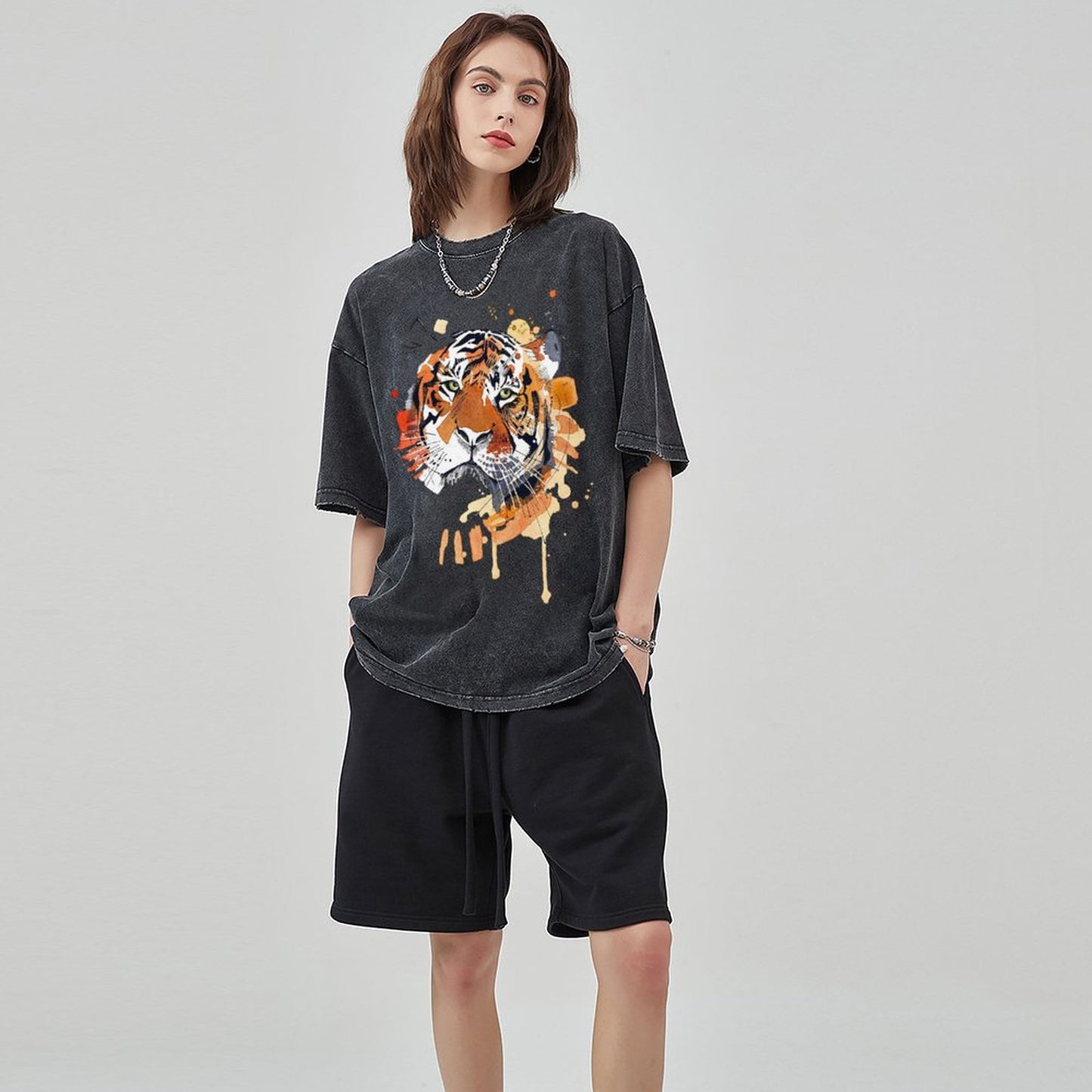 Mens Cotton Wash Solid T-Shirts Oversized Unisex Short Sleeve Streetwear Rap Hip Hop Basic Tee Tops 2305101624