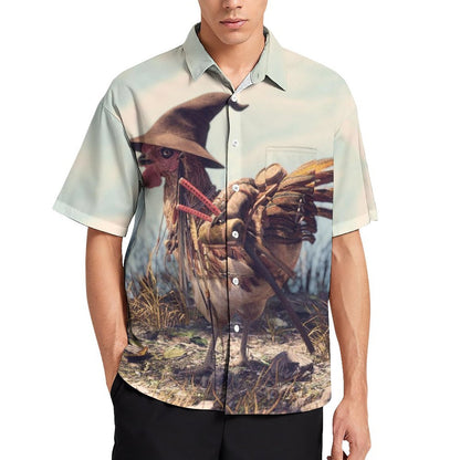 Men's Hawaiian Kung Fu Chicken Print Casual Short Sleeve Shirt 2306102830