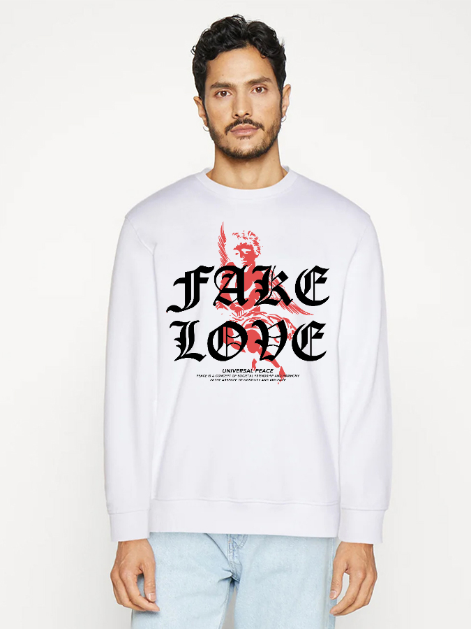 Unisex Round Neck Casual Peace Love Printed Long Sleeve Sweatshirt