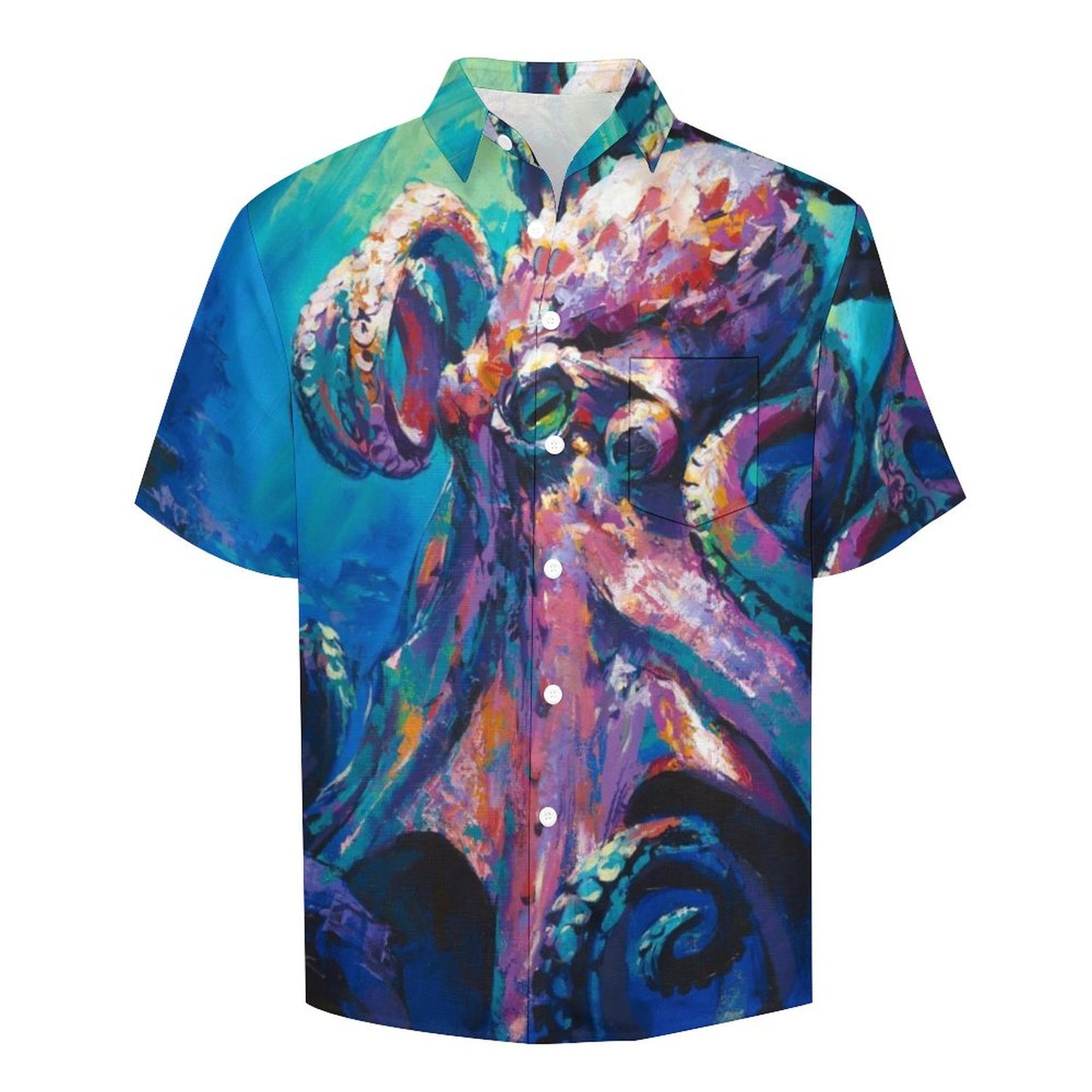 Men's Oil Painting Art Octopus Print Vacation Hawaiian Shirt 2305106499