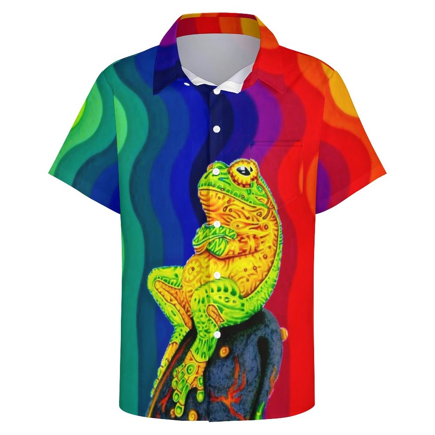 Men's Hawaiian Frog Print Casual Short Sleeve Shirt 2306102682